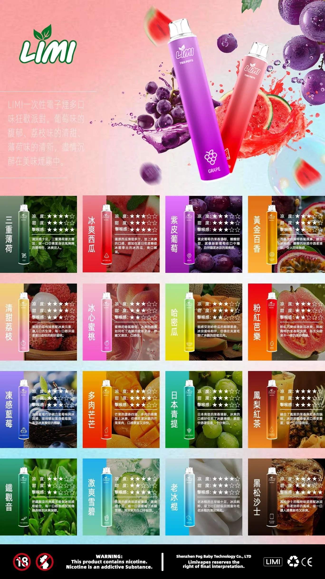 辣妹LIMI 7000口 拋棄式電子煙